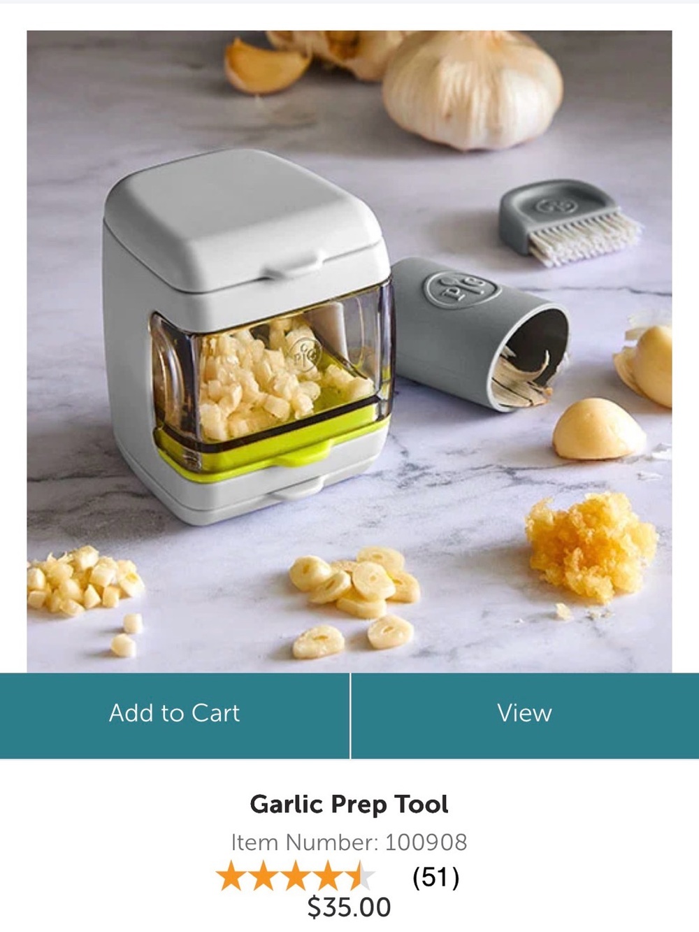 Pampered Chef Garlic Prep Tool - Gray & Green